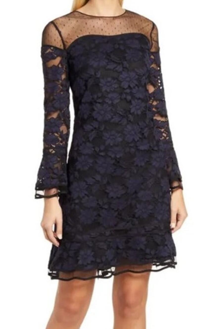 Shani dress Illusion neckline A-line blue black size 14